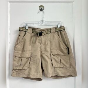 LL Bean Cargo Shorts Nylon Khaki Elastic Waist Khaki Mesh Lined 234437 Size M